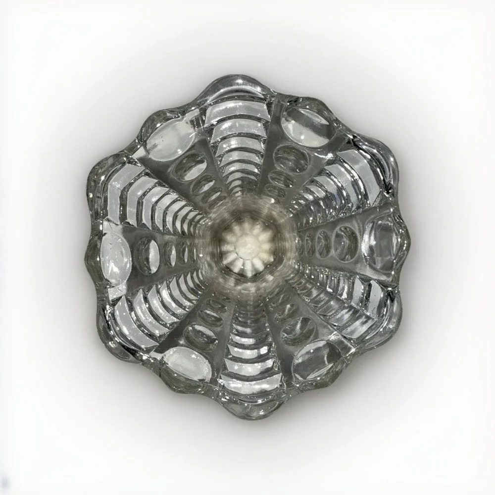 Vintage Clear Pressed Glass Thumbprint Diamond Point Scalloped Flared Vase